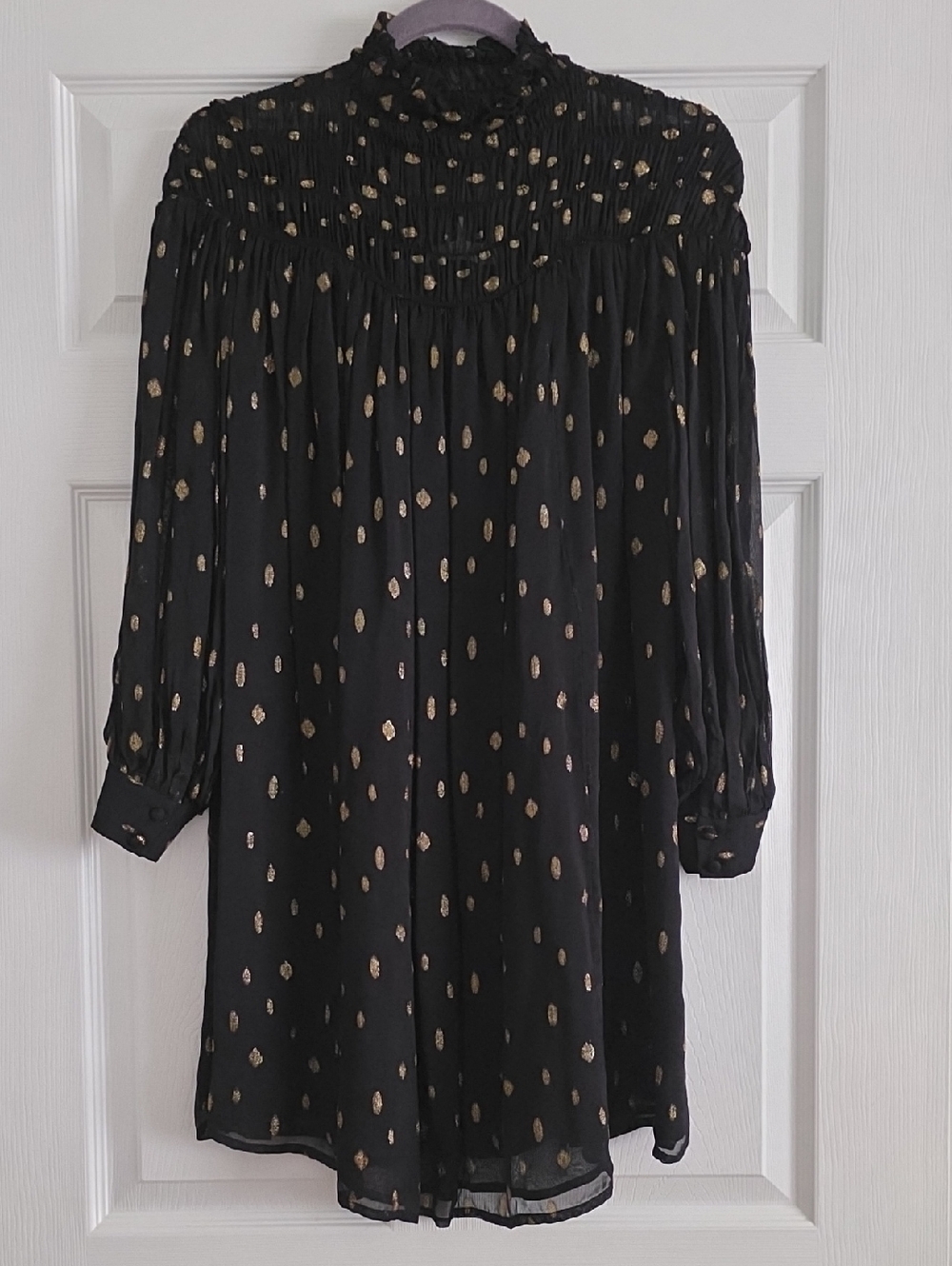 Frame Denim Black Shift Dress with Gold Dot Accents